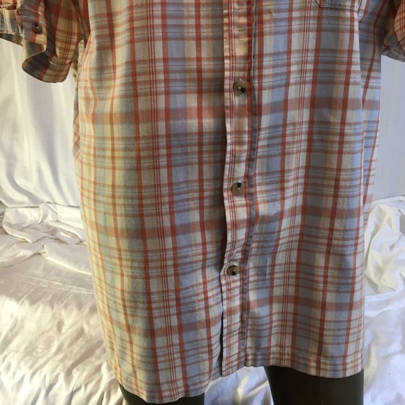 Exco Jeans Mens Vintage Orange Blue Plaid Button Down Shirt Short Sleeve Sz 2XL - Picture 6 of 16